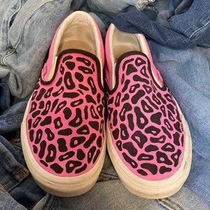 Custom Painted Pink Cheetah Print Slip On Vans